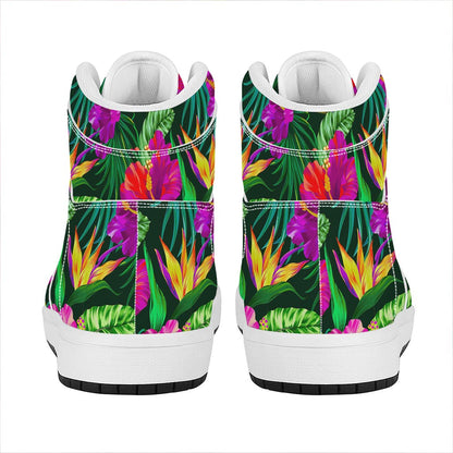 Purple Tropical Pattern Print High Top Leather Sneakers