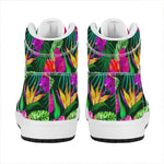Purple Tropical Pattern Print High Top Leather Sneakers