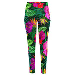 Purple Tropical Pattern Print High-Waisted Pocket Leggings