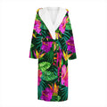 Purple Tropical Pattern Print Hooded Bathrobe