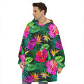 Purple Tropical Pattern Print Hoodie Blanket