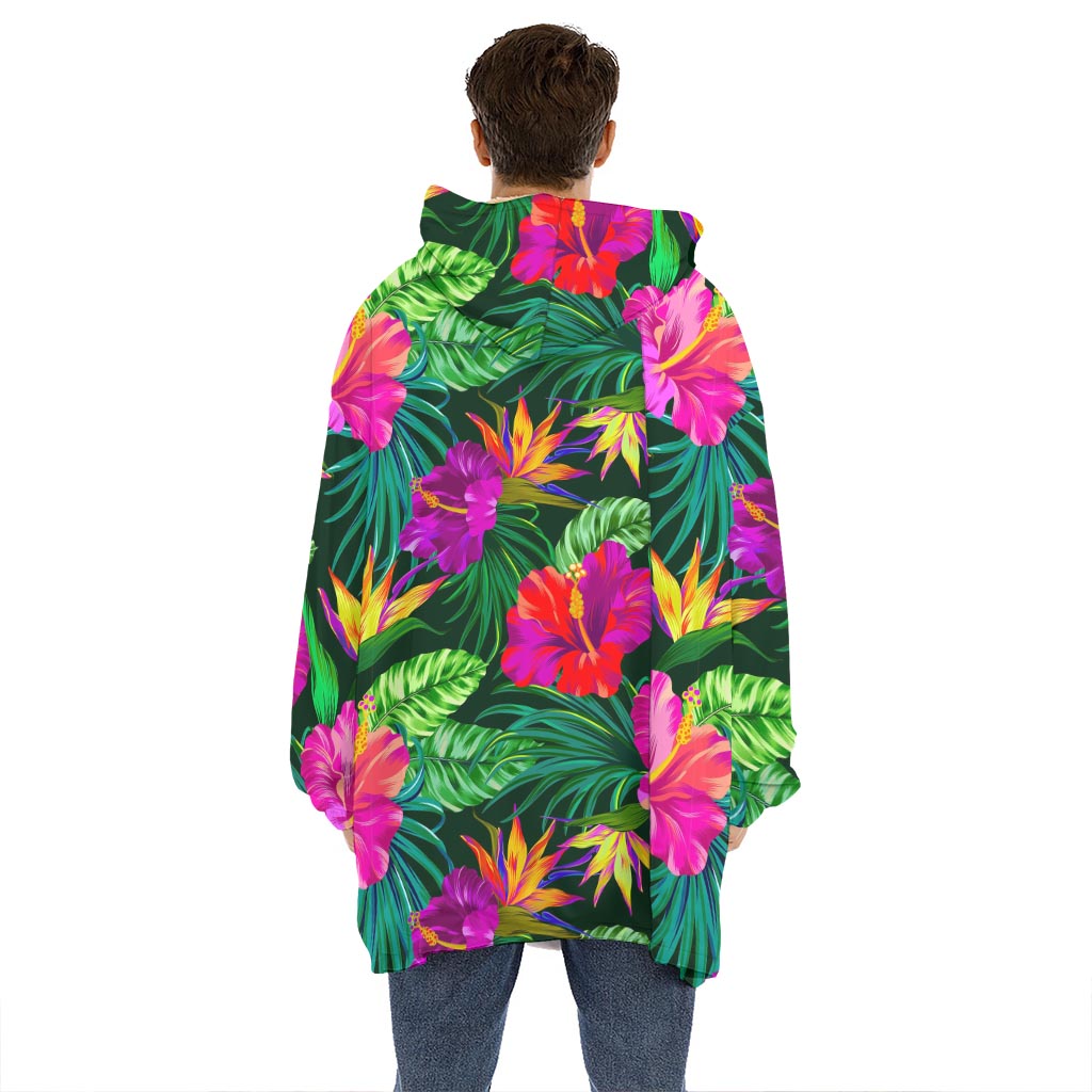 Purple Tropical Pattern Print Hoodie Blanket