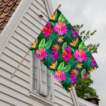 Purple Tropical Pattern Print House Flag