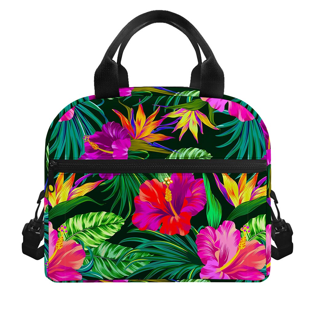 Purple Tropical Pattern Print Insulated Lunch Bag