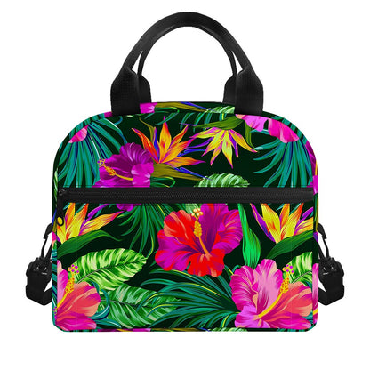 Purple Tropical Pattern Print Insulated Lunch Bag