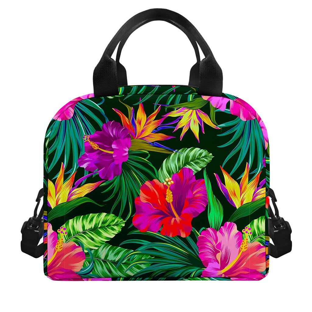 Purple Tropical Pattern Print Insulated Lunch Bag