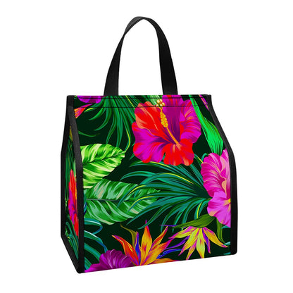Purple Tropical Pattern Print Insulated Lunch Tote