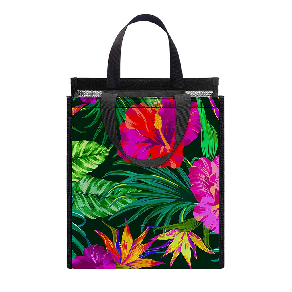 Purple Tropical Pattern Print Insulated Lunch Tote