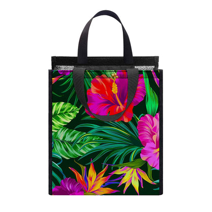 Purple Tropical Pattern Print Insulated Lunch Tote