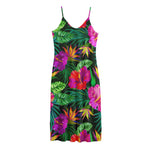 Purple Tropical Pattern Print Jersey Midi Cami Dress