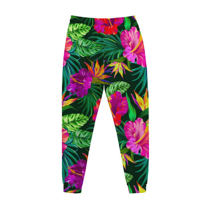 Purple Tropical Pattern Print Jogger Pants