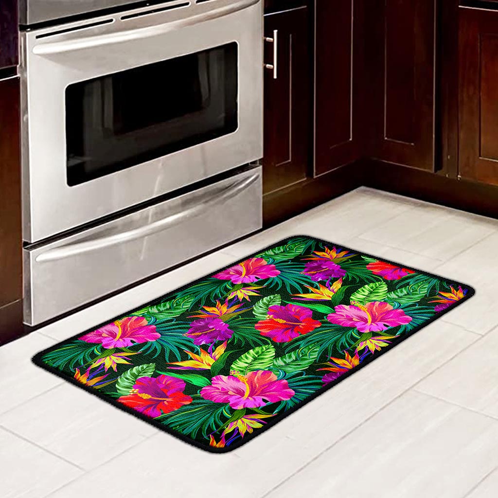 Purple Tropical Pattern Print Kitchen Mat