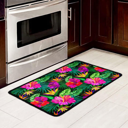 Purple Tropical Pattern Print Kitchen Mat