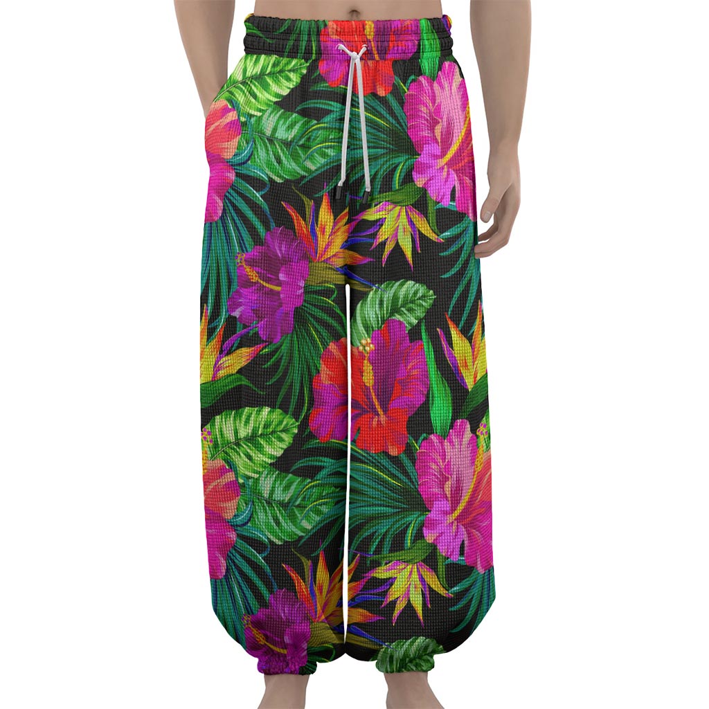 Purple Tropical Pattern Print Lantern Pants
