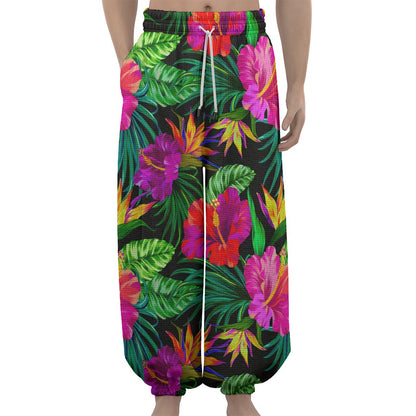 Purple Tropical Pattern Print Lantern Pants