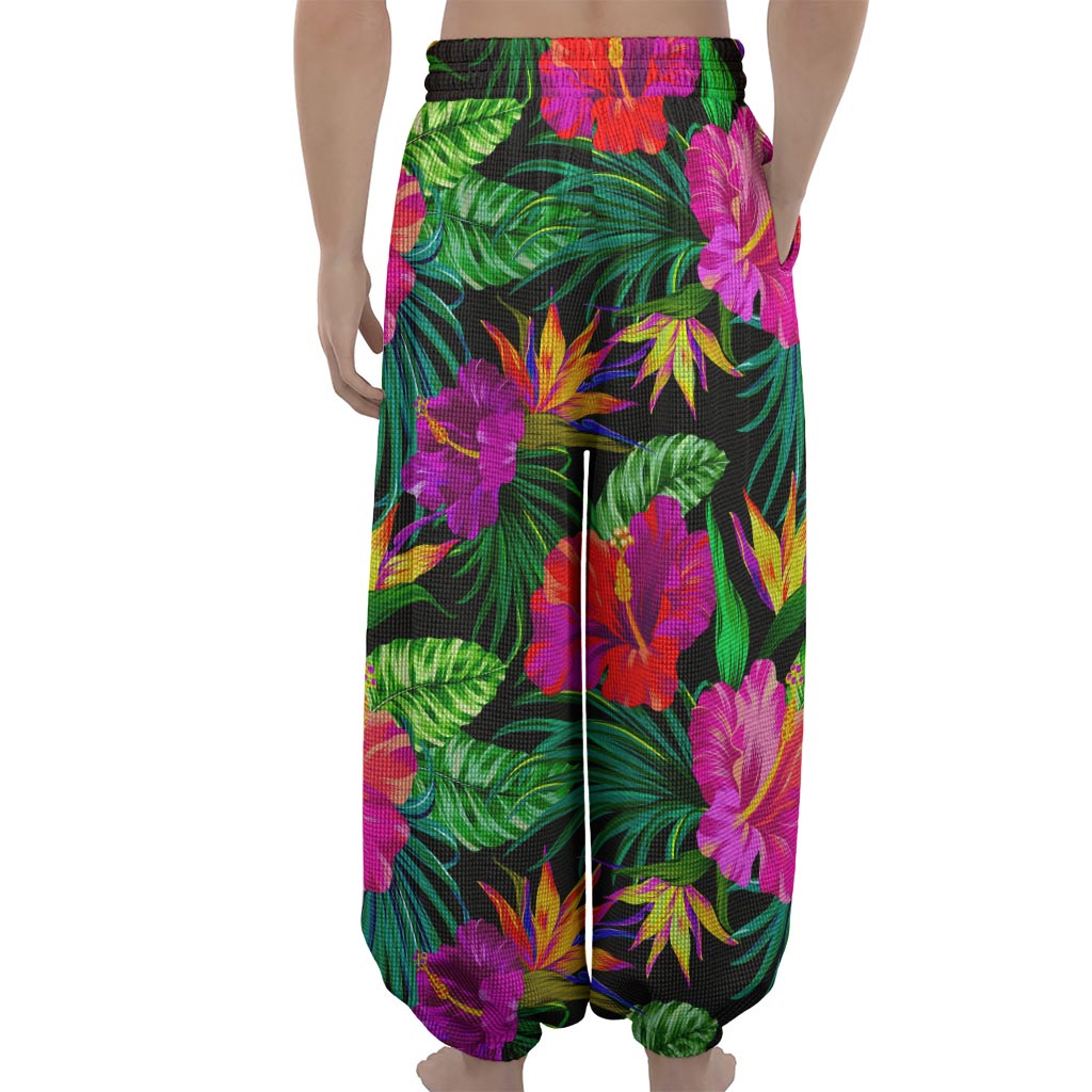 Purple Tropical Pattern Print Lantern Pants