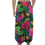 Purple Tropical Pattern Print Lantern Pants