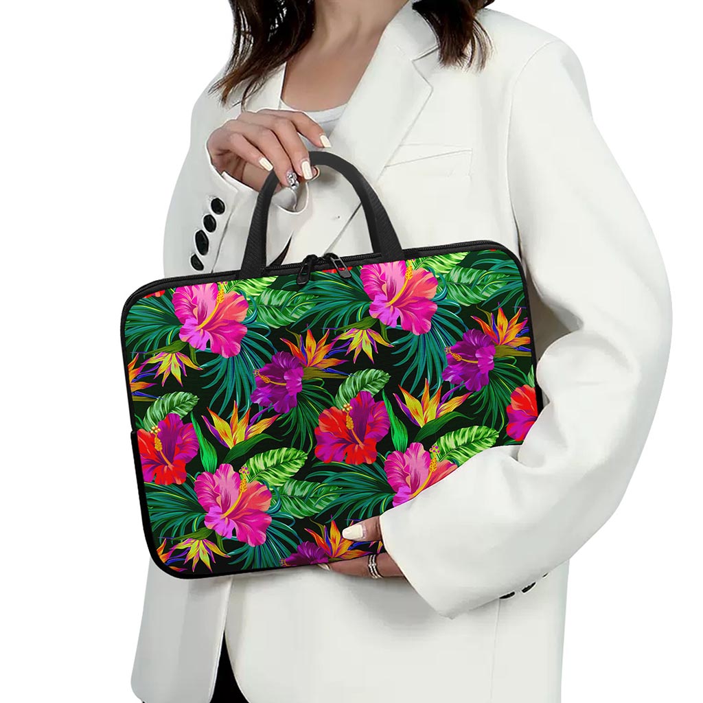 Purple Tropical Pattern Print Laptop Sleeve With Handle