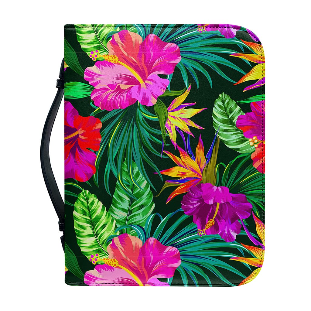 Purple Tropical Pattern Print Leather Bible Cover