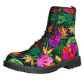 Purple Tropical Pattern Print Lace-Up Boots