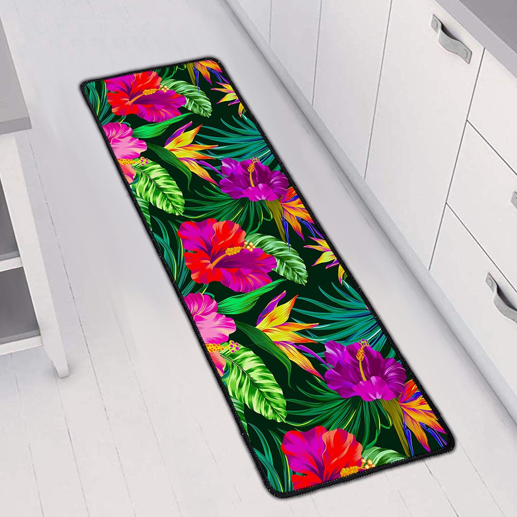 Purple Tropical Pattern Print Long Kitchen Mat