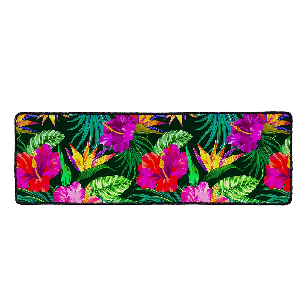 Purple Tropical Pattern Print Long Kitchen Mat
