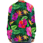 Purple Tropical Pattern Print Long Sleeve Baseball Jersey