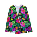 Purple Tropical Pattern Print Long Sleeve Short Coat