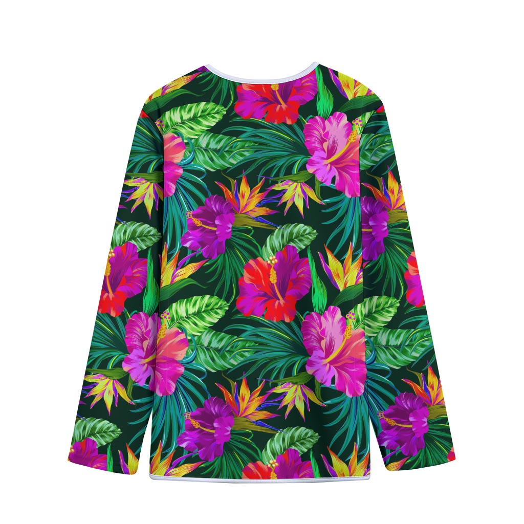 Purple Tropical Pattern Print Long Sleeve Short Coat