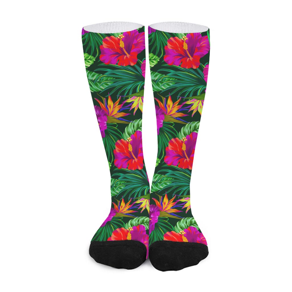 Purple Tropical Pattern Print Long Socks