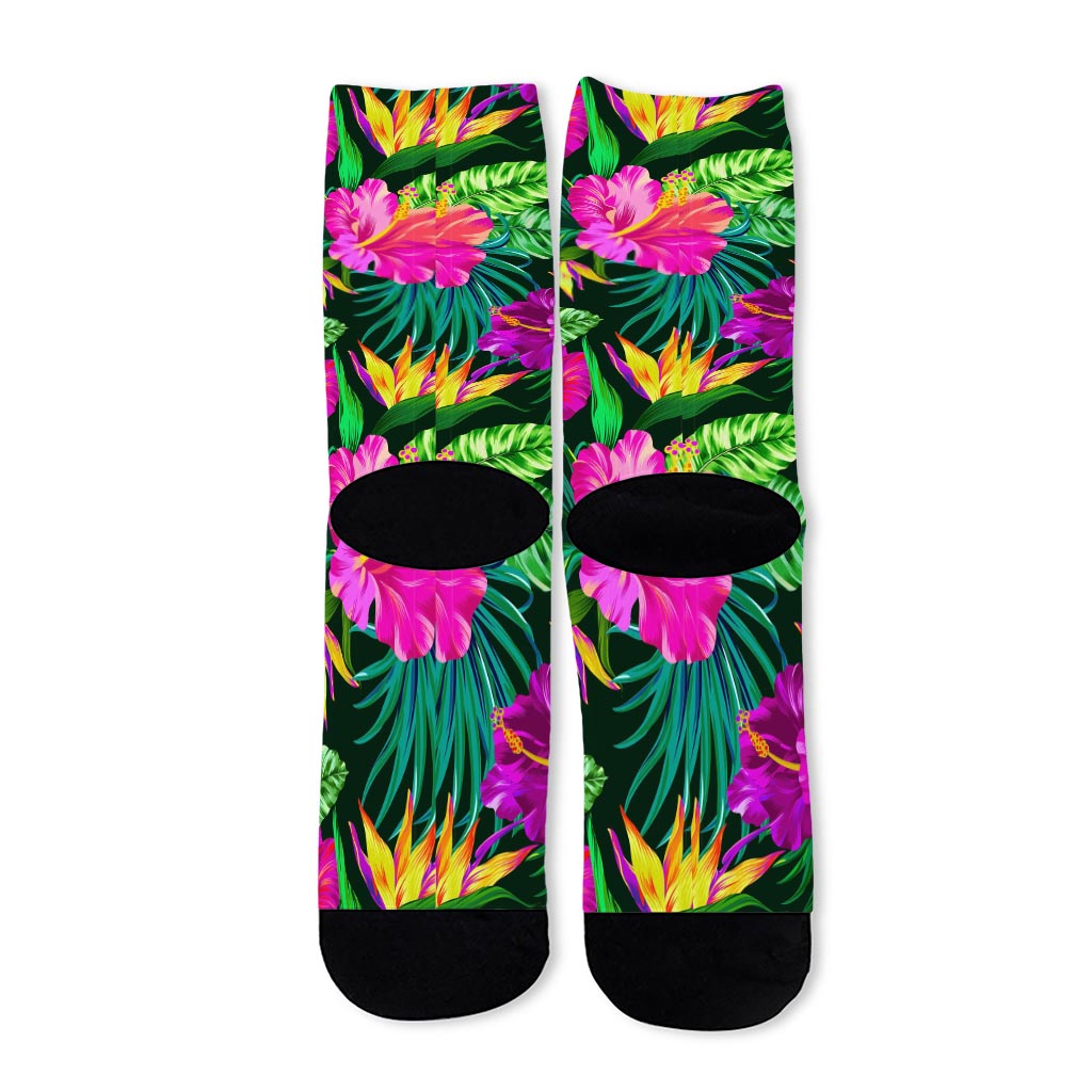 Purple Tropical Pattern Print Long Socks