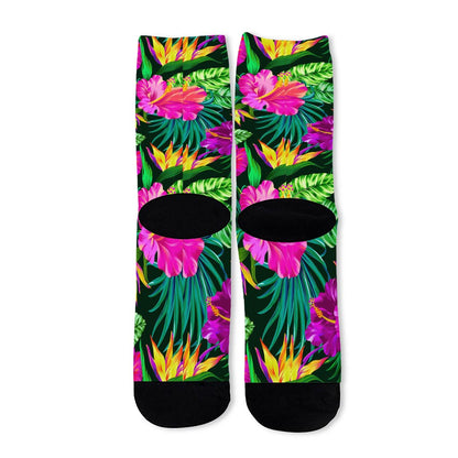 Purple Tropical Pattern Print Long Socks
