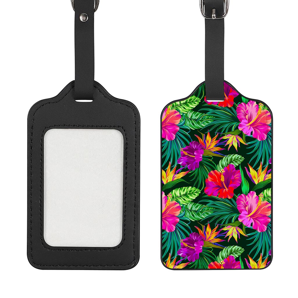 Purple Tropical Pattern Print Luggage Tag