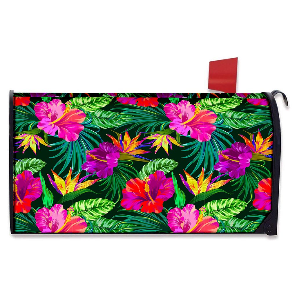 Purple Tropical Pattern Print Mailbox Cover