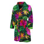 Purple Tropical Pattern Print Men's Bathrobe