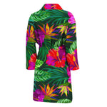 Purple Tropical Pattern Print Men's Bathrobe