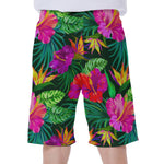 Purple Tropical Pattern Print Men's Beach Shorts