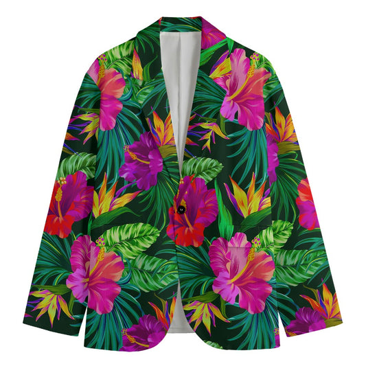 Purple Tropical Pattern Print Men's Blazer