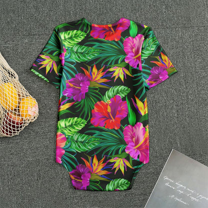 Purple Tropical Pattern Print Men's Bodysuit