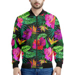 Purple Tropical Pattern Print Men's Bomber Jacket
