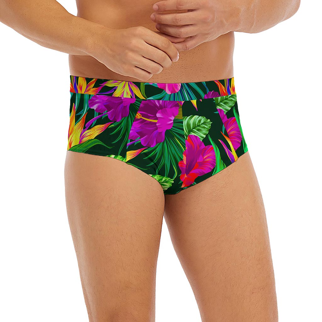 Purple Tropical Pattern Print Men's Briefs