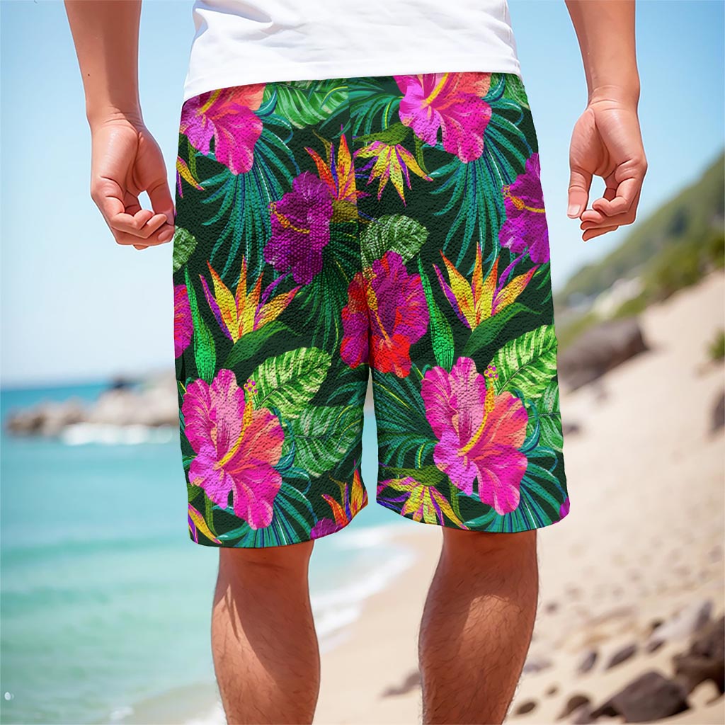 Purple Tropical Pattern Print Men's Cargo Shorts