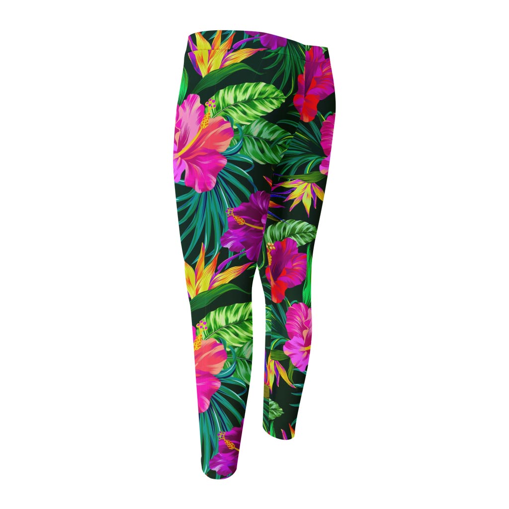 Purple Tropical Pattern Print Men's Compression Pants