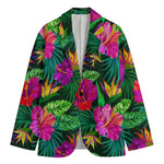 Purple Tropical Pattern Print Men's Cotton Blazer