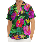 Purple Tropical Pattern Print Men's Deep V-Neck Shirt