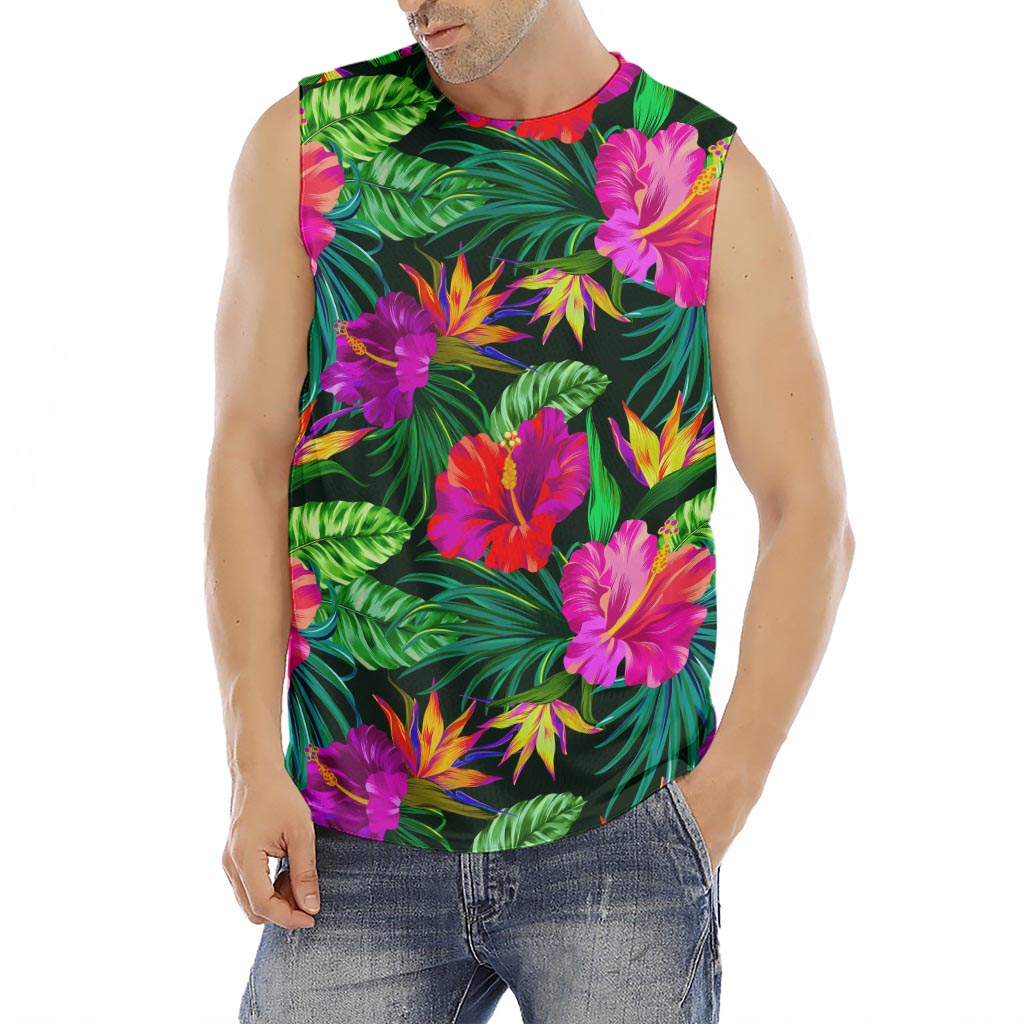 Purple Tropical Pattern Print Men's Fitness Tank Top