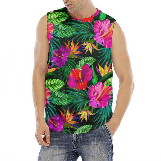 Purple Tropical Pattern Print Men's Fitness Tank Top