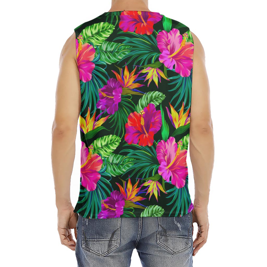 Purple Tropical Pattern Print Men's Fitness Tank Top