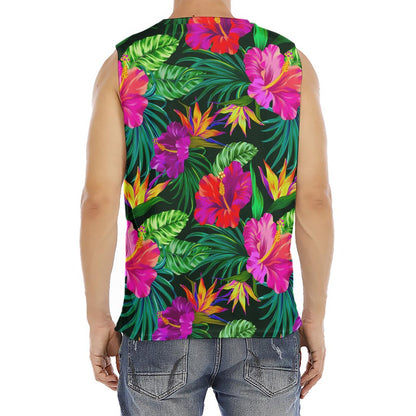 Purple Tropical Pattern Print Men's Fitness Tank Top