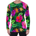 Purple Tropical Pattern Print Men's Long Sleeve T-Shirt